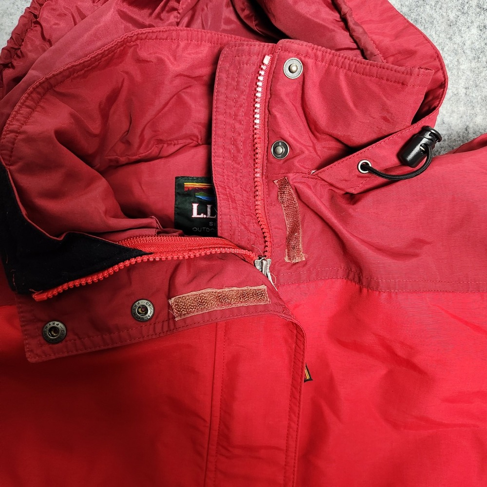LL Bean VTG Hooded Windbreaker Jacket Womens XL Red White Zip Button Long Sleeve - Picture 7 of 8